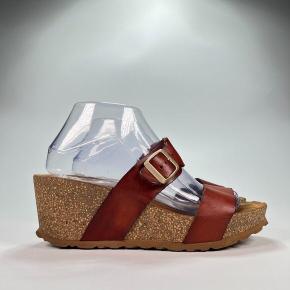 Yokono Octavia Wedge Sandals Brown Strappy Shoes Genuine Leather Womens Size 7.5 - Picture 1 of 11
